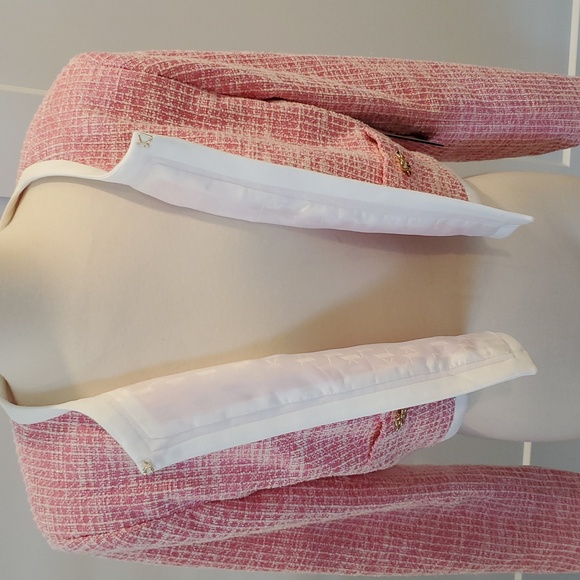 Karl Lagerfeld Pink and White Tweed cropped Blazer Size 14. New with tags - Picture 3 of 10